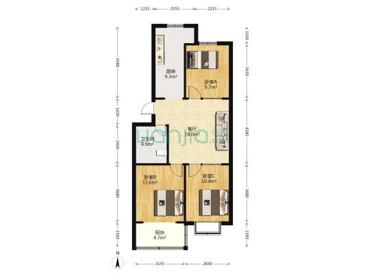 友谊苑 3室1厅1卫 87平方