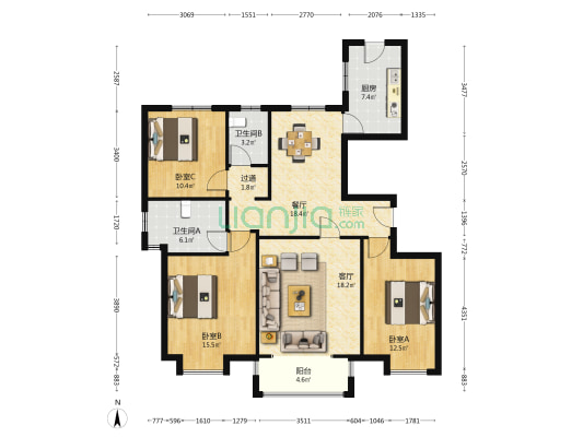 尚慧佳苑 3室2厅2卫 144平方