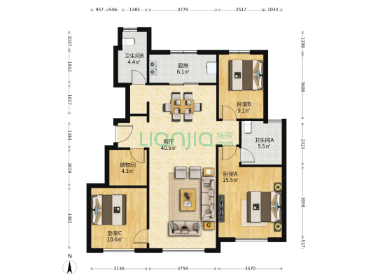 融创璟园 3室1厅2卫 127平方
