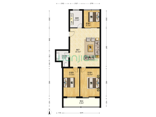 北洼路25号院 3室1厅1卫 117平方