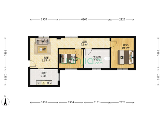 金色家园 2室1厅1卫 66平方
