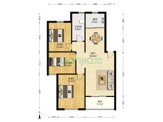 康莱特家苑 3室1厅1卫 106平方