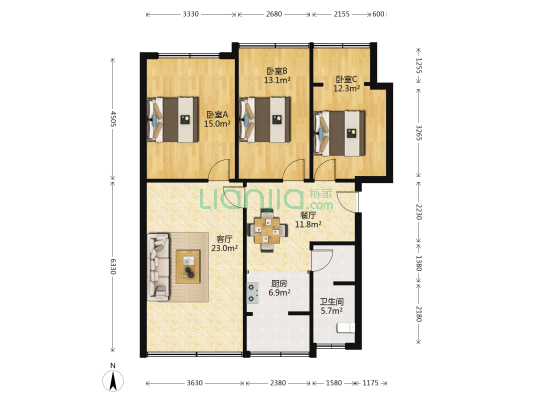 房湖路27号武装部 3室2厅1卫 106平方