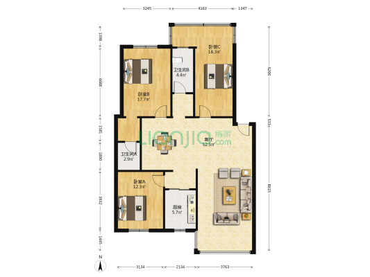 普天花园 3室1厅2卫 270平方