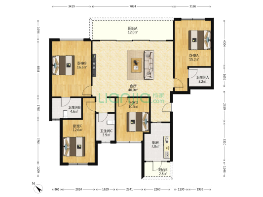 蓝光雍锦丽府 4室1厅3卫 151平方