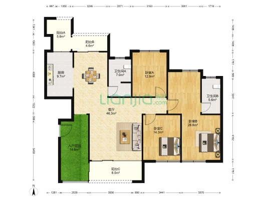 盛隆佳园 3室1厅2卫 198平方