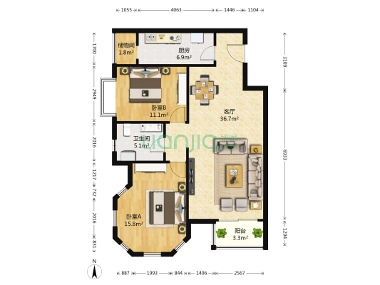 欧逸丽庭一期 2室1厅1卫 100平方