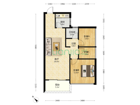 家和大厦 3室1厅1卫 82平方