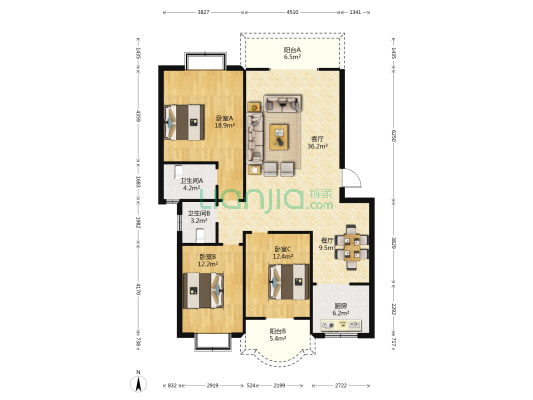 筑城家园 3室2厅2卫 126平方
