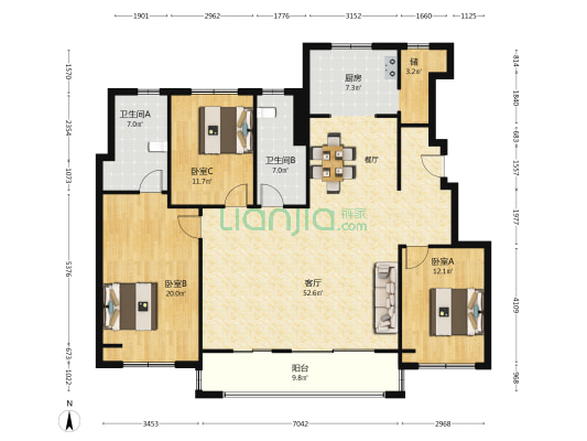 楚河金茂府 3室1厅2卫 147平方