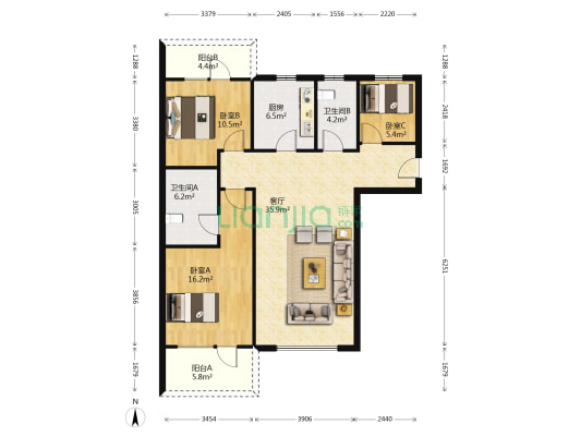 华园 2室2厅2卫 119平方