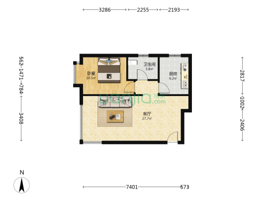 正规一居室户型，带拐角飘窗，满五不唯一-户型图