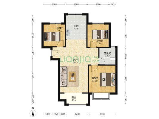 天伦湾嘉园70年大产权，两梯四户，润卓地产开发大社区-户型图