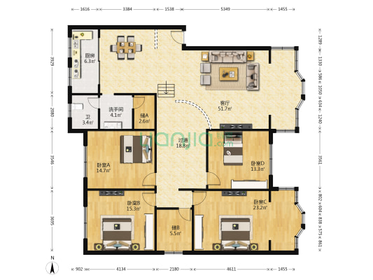 世纪苑一期 4室1厅2卫 186平方