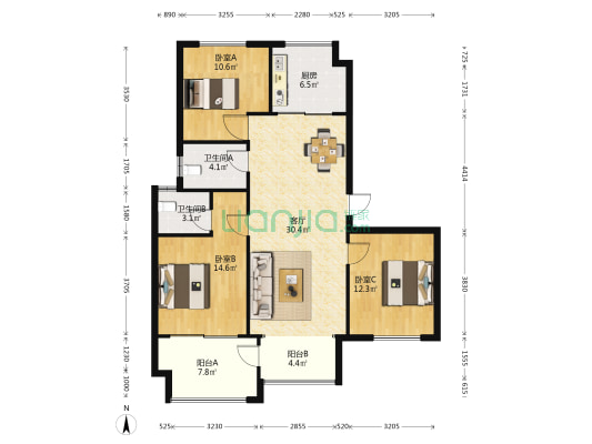 东湖世纪城二区 3室1厅2卫 111平方