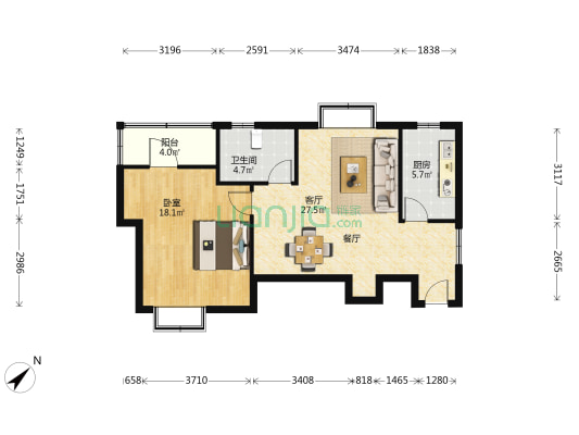 黄山路12号 1室1厅1卫 80平方