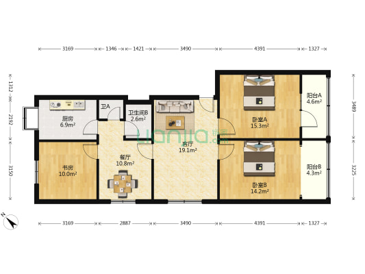 老樊城小区 3室2厅2卫 106平方