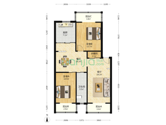 工商银行纺建小区家属院 2室2厅1卫 93平方