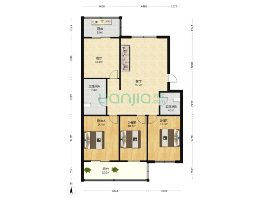兰祥园 3室2厅2卫 137平方