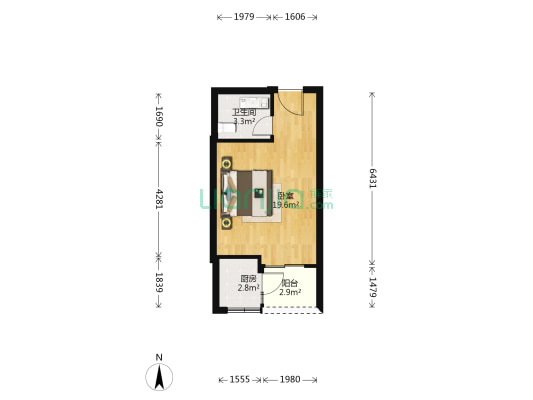 银领时代嘉园 1室0厅1卫 43平方
