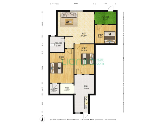 福利小区 3室1厅2卫 89平方