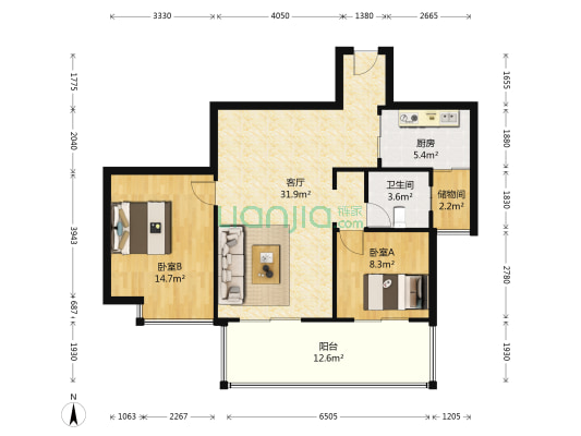 东方天郡东区 2室1厅1卫 93平方