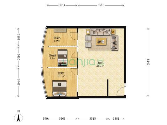 武广写字楼 3室1厅0卫 126平方