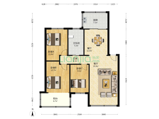 曲江旅度假区管委会住宅区 3室2厅1卫 105平方