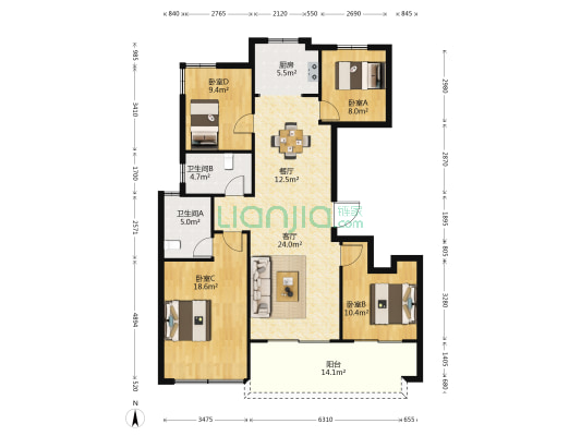 海尚观邸 4室2厅2卫 134平方
