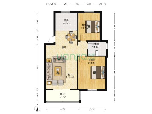 土山寺龙润小区 2室1厅1卫 92平方