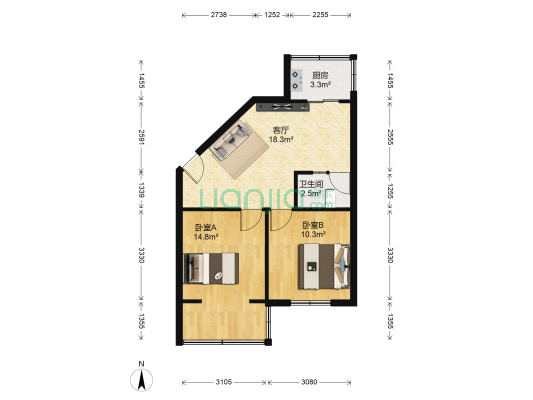 金鑫小区 2室1厅1卫 64平方