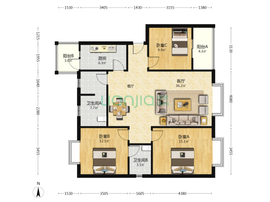 新光路18号 3室1厅2卫 116平方
