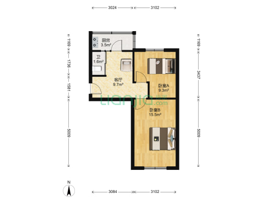 砂山小区 2室1厅1卫 48平方