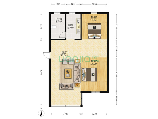 恒祥公寓 2室1厅1卫 149平方