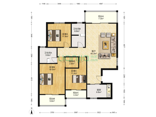 枫雅名苑 3室1厅2卫 145平方
