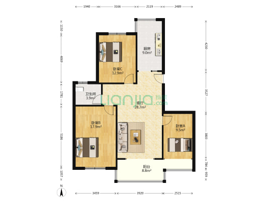 杏林北苑 3室1厅1卫 99平方