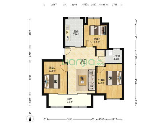 汤山颐和府 3室1厅1卫 88平方