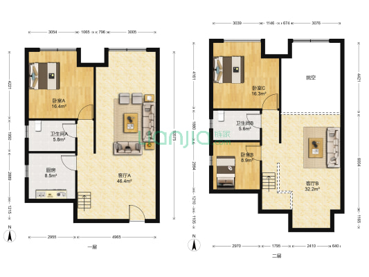 合生·君景广场 3室2厅2卫 91平方