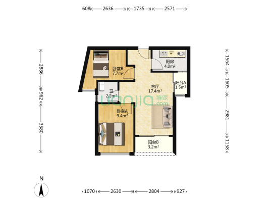 莲馨家园 2室1厅1卫 61平方
