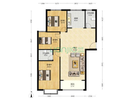 甘肃能源化工职业学院家属院 3室1厅2卫 136平方