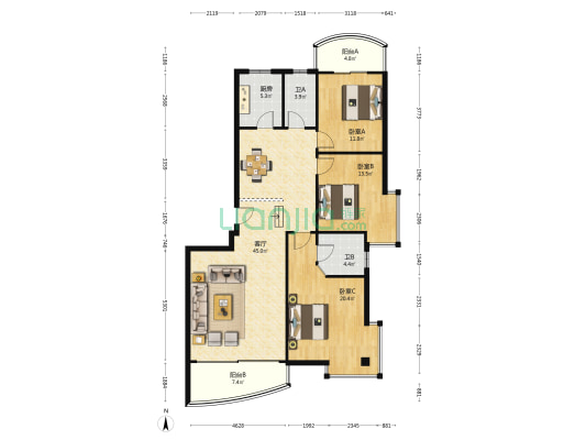 创远景园 3室1厅2卫 134平方
