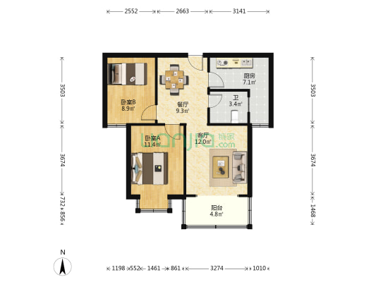 张郢小区（二区） 2室2厅1卫 73平方