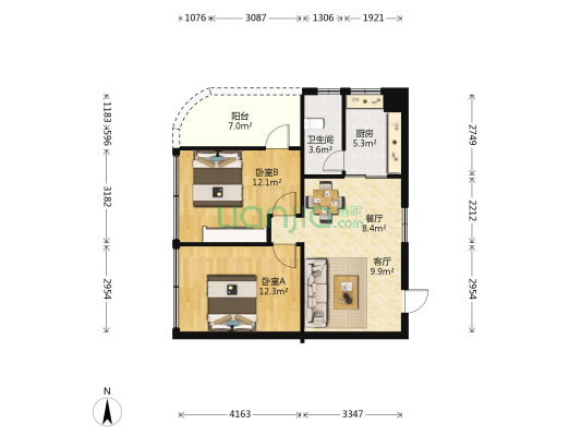 龙福花园 2室2厅1卫 78平方