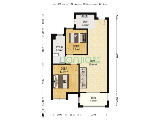 新城璟悦城 2室1厅1卫 78平方
