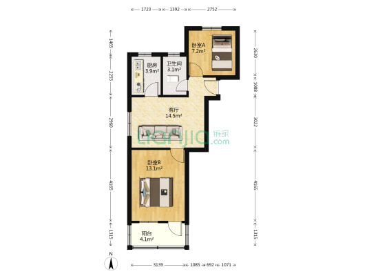 采荷街道青荷苑 2室1厅1卫 58平方