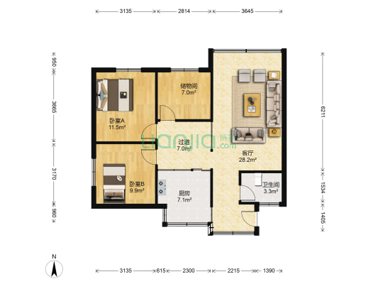 交通巷12号 2室1厅1卫 90平方