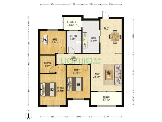 中建大观天下北区 3室1厅1卫 116平方
