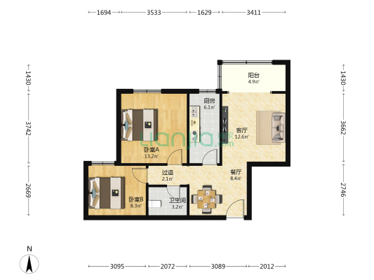 豪顿国际 2室2厅1卫 79平方