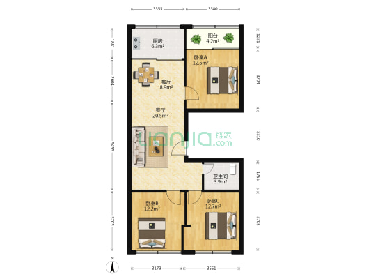 县浦村祥和路30号 3室2厅1卫 60平方