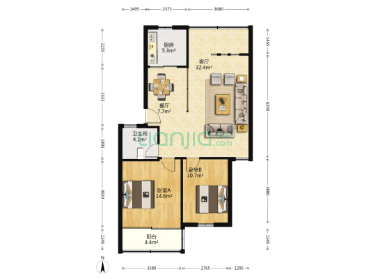 港都名宅 2室2厅1卫 92平方